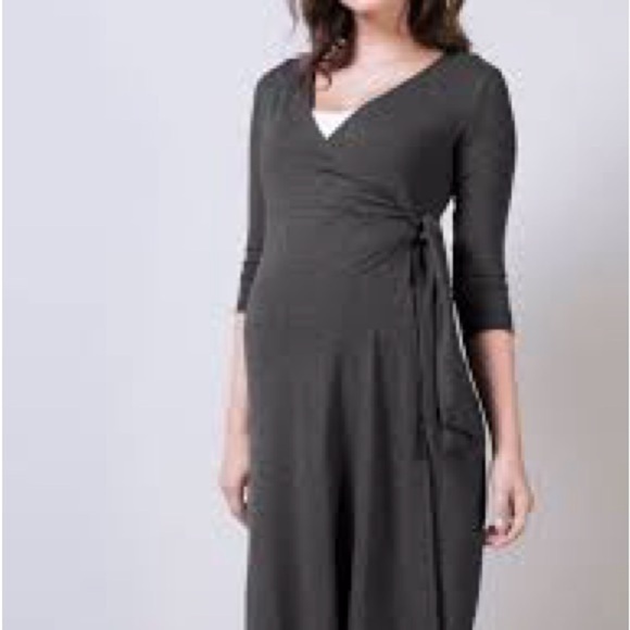 Isabella Oliver Charcoal Maternity Wrap 3/4 sleeve Dress Sz 2/ S&M - Picture 1 of 10